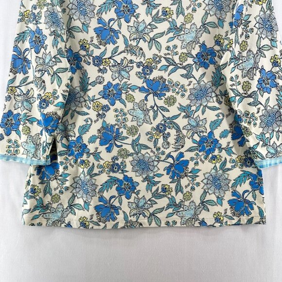 Lands' End Top Womens Sz M/L 10-12 Floral 3/4 Sleeve Stretch Nylon Blend Blue - Picture 6 of 11